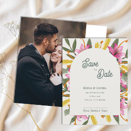 Cartão Postal De Anúncio Blush Rosa Lírio Arqueado Foto Casamento Save the 