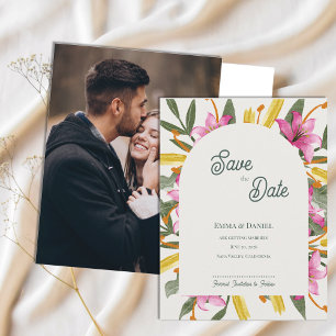 Cartão Postal De Anúncio Blush Rosa Lírio Arqueado Foto Casamento Save the 