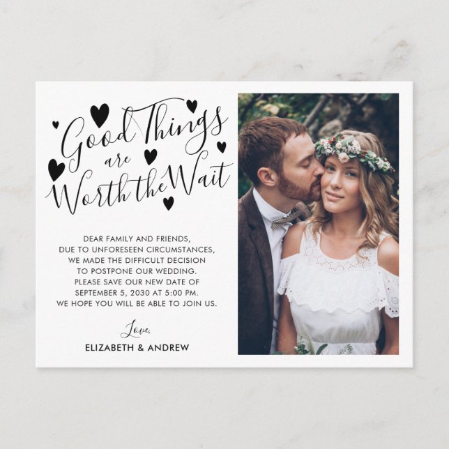 Cartão Postal De Anúncio Boas Coisas que Valem a Pena Esperar Mudar a Data  (Frente)