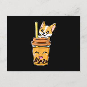 Cartão Postal De Anúncio Boba Tapioca Pérolas Bolhas Leite Tea Beber Corgi