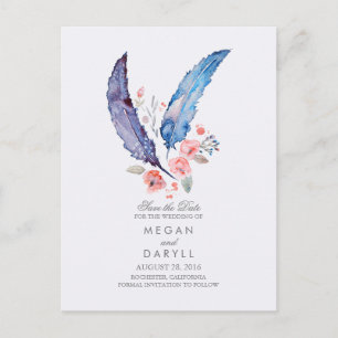 Cartão Postal De Anúncio Boêmian Feather Rustic Salva a Data