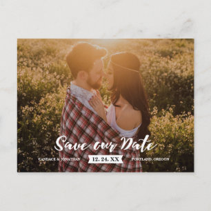 Cartão Postal De Anúncio Boêmio Rustico Foto de Save the Date em Letra de P