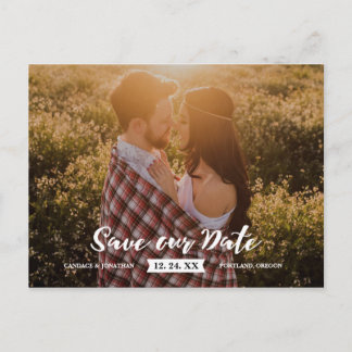 Cartão Postal De Anúncio Boêmio Rustico Foto de Save the Date em Letra de P