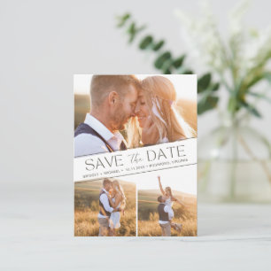 Cartão Postal De Anúncio Boho 3 Colagem de Fotos Casamento Salve a Data