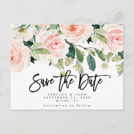 Cartão Postal De Anúncio boho blush floral casamento salve o cartão de data