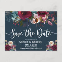 Boho Burgundy Marsala Marinho Floral Salvar a Data