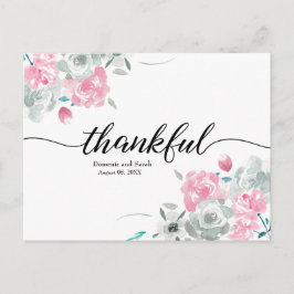 Cartão Postal De Anúncio Boho Chic Rosa Branco floral aquarela casamento