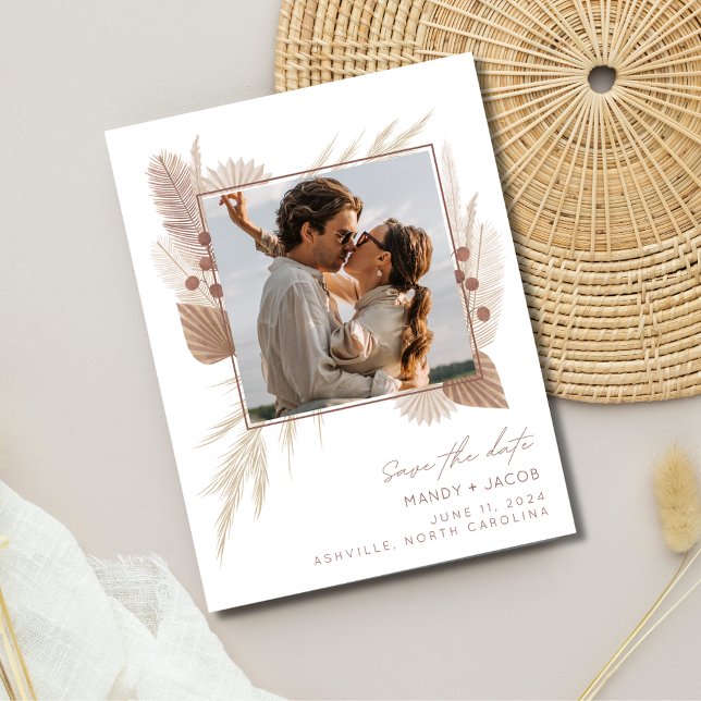 Cartão Postal De Anúncio Boho de Orçamento Casamento de Foto Salvar Data (Budget Boho Photo Wedding Save the Date)