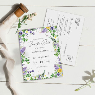 Cartão Postal De Anúncio Boho Flores Selvagens Salva a Data