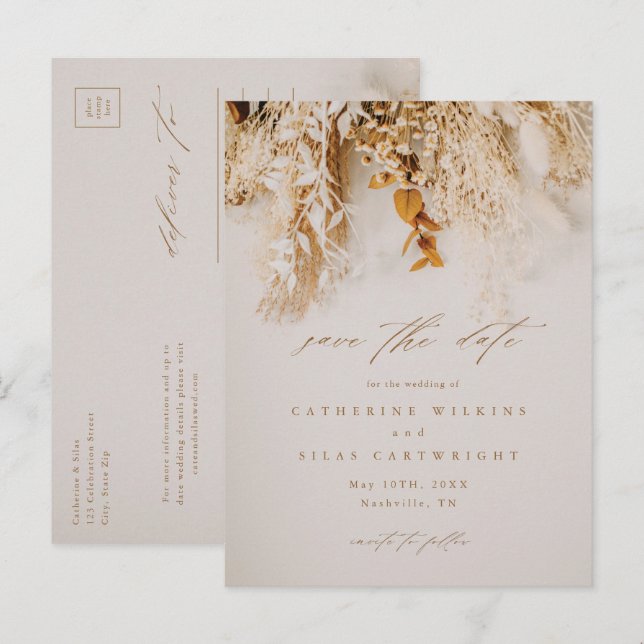 Cartão Postal De Anúncio Boho Flowers Casando Salvar A Data (Frente/Verso)