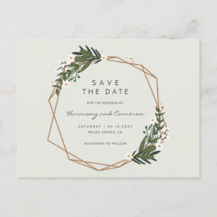 Cartão Postal De Anúncio Boho Geométrico Frame Dourado Greenery Salvar a Da