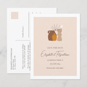 Cartão Postal De Anúncio Boho Minimalista Vases Salvem a Data