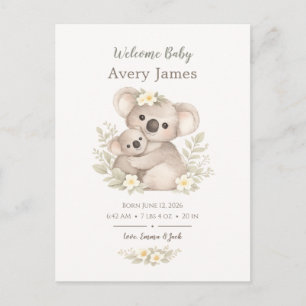Cartão Postal De Anúncio Boho Neutro Koala Bebê Cottagecore