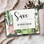 CARTÃO POSTAL DE ANÚNCIO BOHO PINK FLORAL DESERT CACTI FAUNA SALVAR DATA<br><div class="desc">Uma coleção perfeita para aqueles que buscam um tema de cacto vibrante elegante e gostoso. Os cactos e os designs de folhagem suculentos são pintados manualmente em aquarela. Personalize-o com seu nome, sua data de casamento e certifique-se de incluir uma mensagem especial. Muitas designs para escolher e muitos itens com...</div>