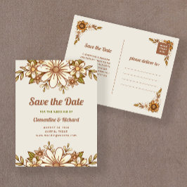 Cartão Postal De Anúncio Boho Retro Flowers | Casamento Salvar a Data