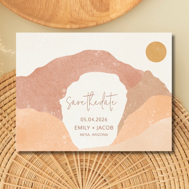 Cartão Postal De Anúncio Boho Rust Terracotta Casamento no Deserto Salve a  (Boho Rust Terracotta Desert Wedding Save the Date)