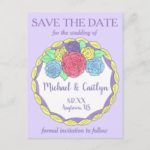 Cartão Postal De Anúncio Bolo de Noiva Floral Save the Date Casamento