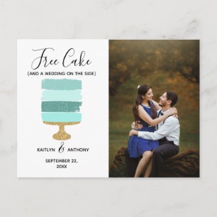 Cartão Postal De Anúncio Bolo Grátis Foto Moderna Divertida Casamento Save