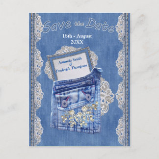 Cartão Postal De Anúncio Bolso de Denim com Lace de Flor de Creme