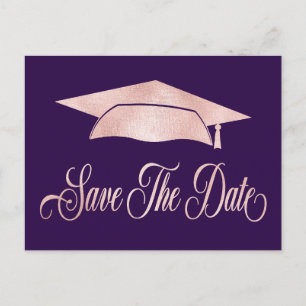 Cartão Postal De Anúncio Boné de formatura Dourado Rosa Salve A Data Roxo