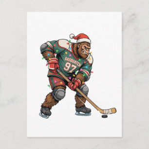 Cartão Postal De Anúncio Boneco de Neve Hóquei no Gelo Natal 2026 Esportes