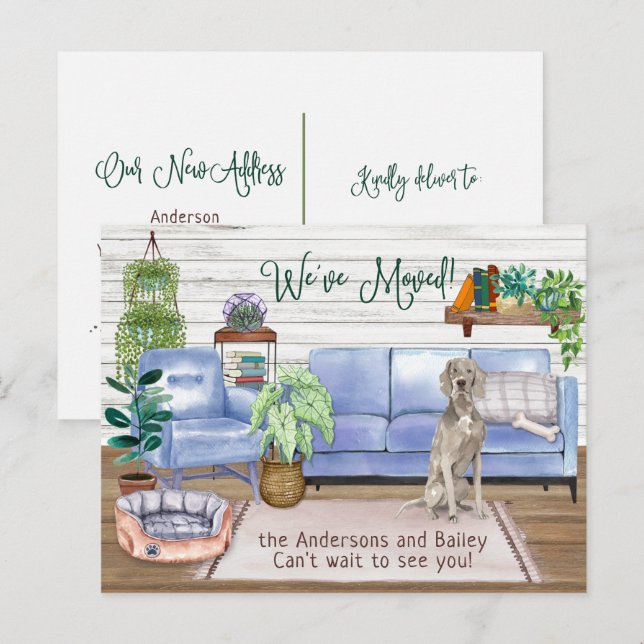 Cartão Postal De Anúncio Bonita Weimaraner Cozy Novo Movimento Doméstico (Frente/Verso)