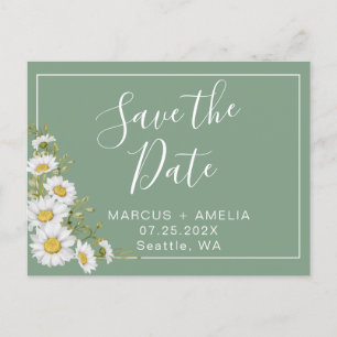 Cartão Postal De Anúncio Bonito Basil Green & White Daisies