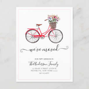 Cartão Postal De Anúncio Bonito Nos Mudamos Bicicleta Floral Novo Endereço