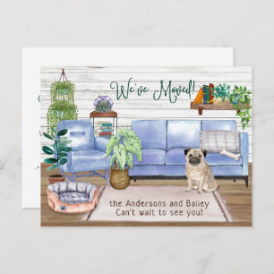 Cartão Postal De Anúncio Bonito Pug Cozy Nova Mudança De Casa