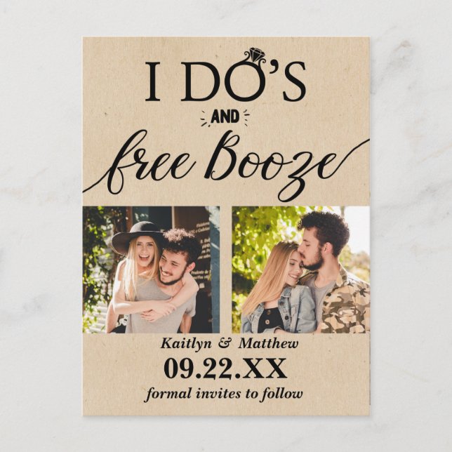 Cartão Postal De Anúncio Booze Livre Casamento Moderno Salve a Data (Frente)