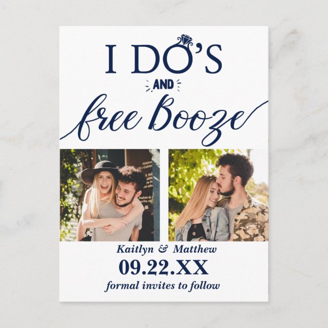 Cartão Postal De Anúncio Booze Livre Casamento Moderno Salve a Data (Frente)