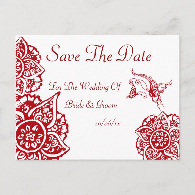 Cartão Postal De Anúncio Borboleta com Flor(Henna)(Vermelho) (Frente)