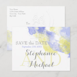 Cartão Postal De Anúncio Borboleta de Aquarela Periwinkle Lemon SavetheDate
