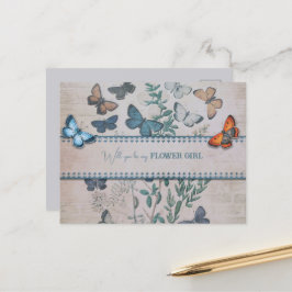 Cartão Postal De Anúncio Borboletas Azuis e Menina das Flores de Flores