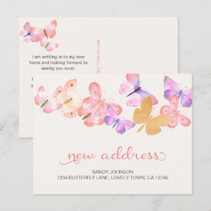 Cartão Postal De Anúncio Borboletas Rosa Coral Meu Novo Endereço