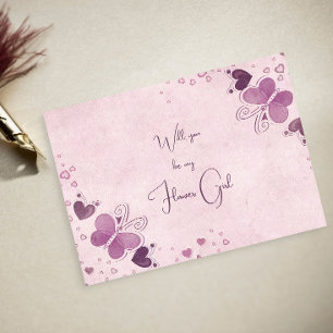 Cartão Postal De Anúncio Borboletas roxas e Garota Flor do Coração