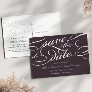 Cartão Postal De Anúncio Borgonha   Casamento de Script Clássico Salvar a 