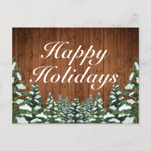 Cartão Postal De Anúncio Bosque Nevado & Floresta Rústica Feliz Férias Saud