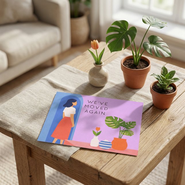 Cartão Postal De Anúncio Botanical boho  we've moved  again (Criador carregado)