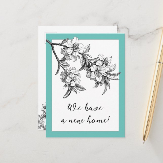 Cartão Postal De Anúncio Botanical Floral Moving Announcement Postcard (Frente/Verso In Situ)