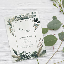 Cartão Postal De Anúncio Botanical Greenery Sage Green Garden Wedding