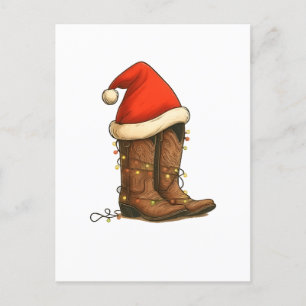 Cartão Postal De Anúncio Botas de Cowboy Natal Chapéu de Santa Western 