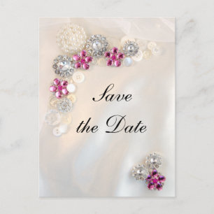 Cartão Postal De Anúncio Botões de Diamante Rosa Pérola para Casamento Save
