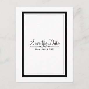 Cartão Postal De Anúncio Branco e Preto Elegante Chic Casamento Salve a Dat