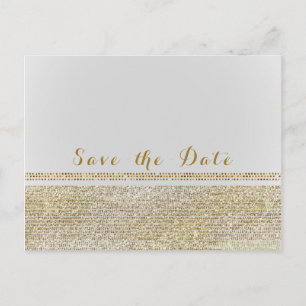 Cartão Postal De Anúncio Branco & Ouro Brilhante Glam Chic Save the Date
