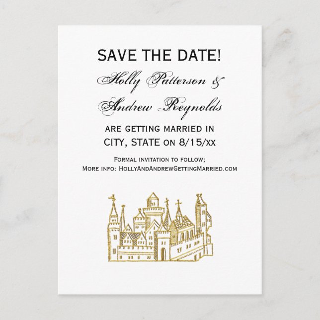 Cartão Postal De Anúncio Brasão de Castelo Heráldico Antigo #2 Dourado Fals (Frente)