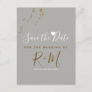 Cartão Postal De Anúncio brilho de casamento + iniciais salvar a data