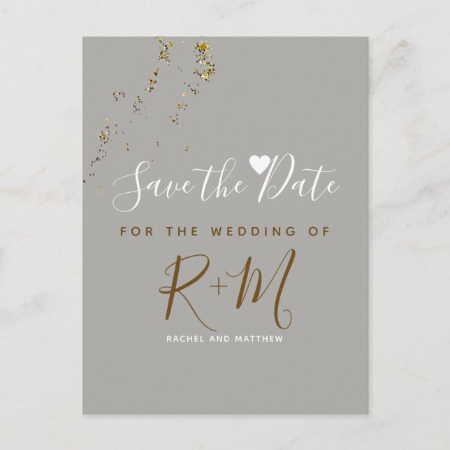 Cartão Postal De Anúncio brilho de casamento + iniciais salvar a data (Frente)