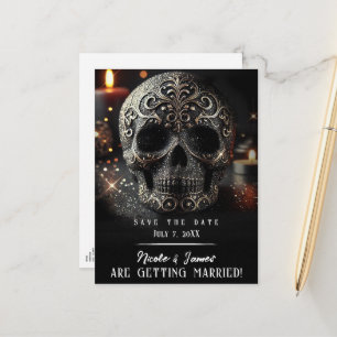 Cartão Postal De Anúncio Brilho Glam Preto Glitter Caveira Gótico Salvar Da