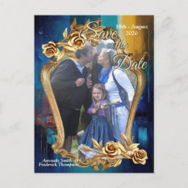 Cartão Postal De Anúncio Bronze abstrato, estilo barroco dourado-azulado